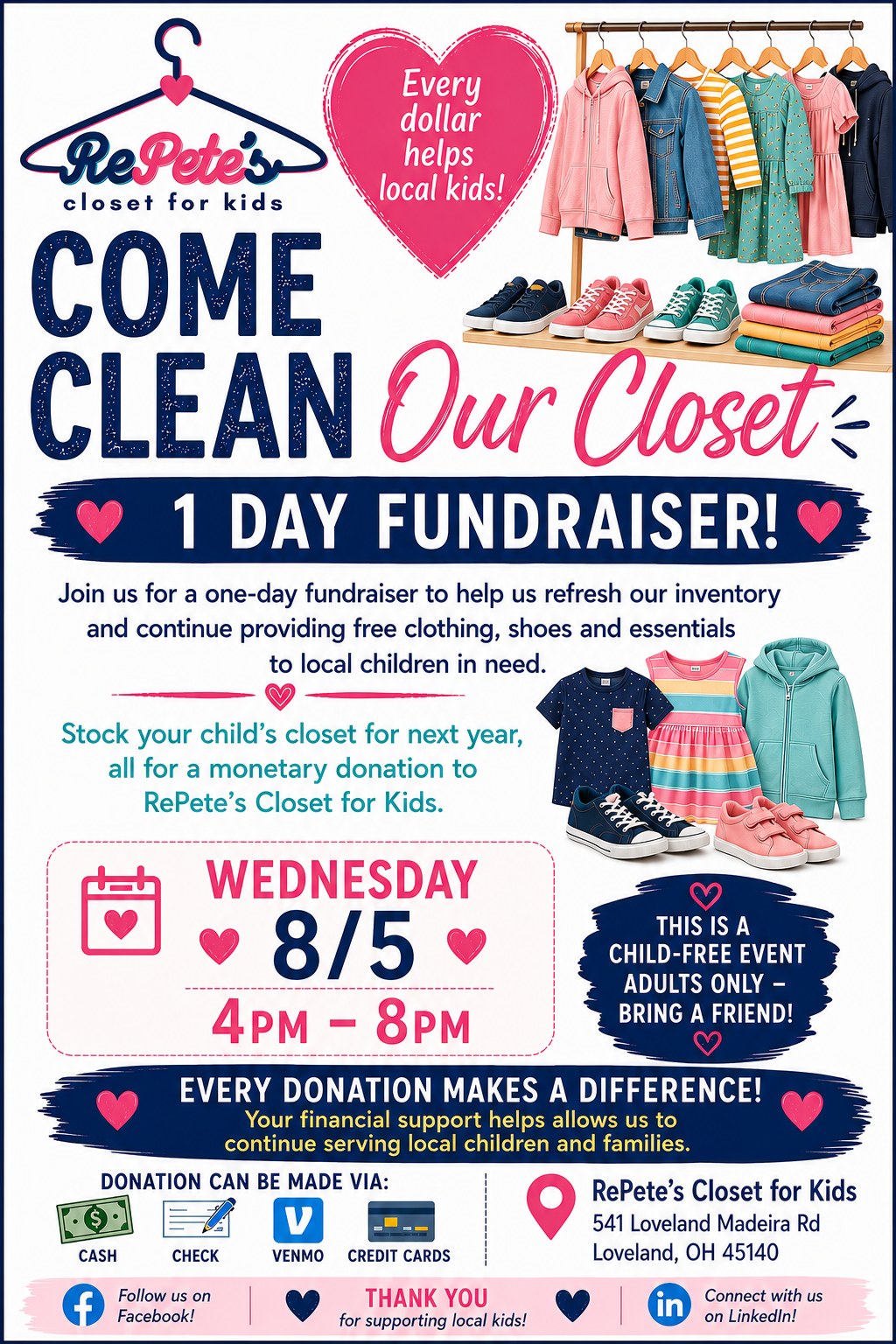 RePete's Closet for Kids Facebook ad: Introducing Our First Clean Our Closet Fundraiser!