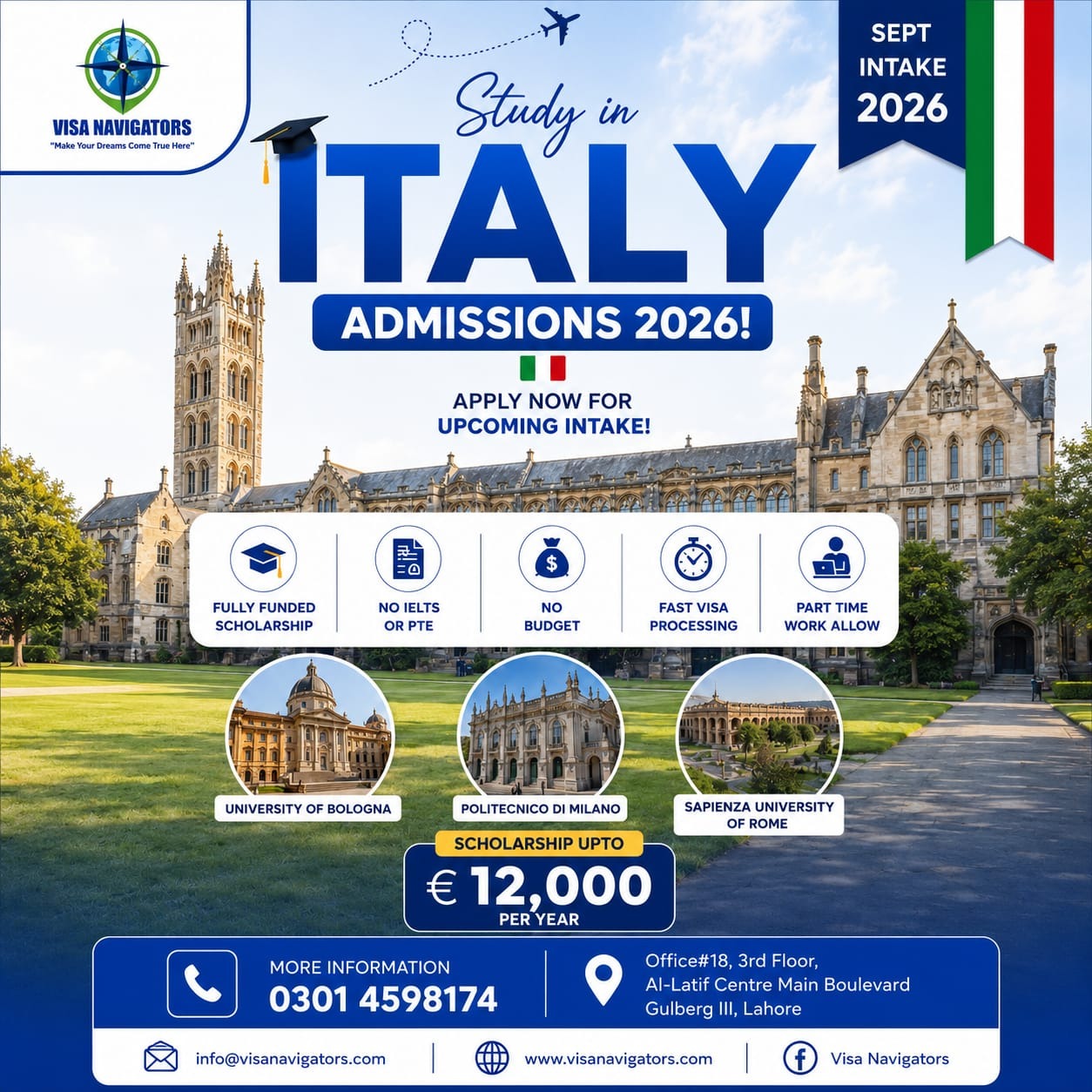 Visa Navigators Facebook ad: Study in Europe, Apply Now