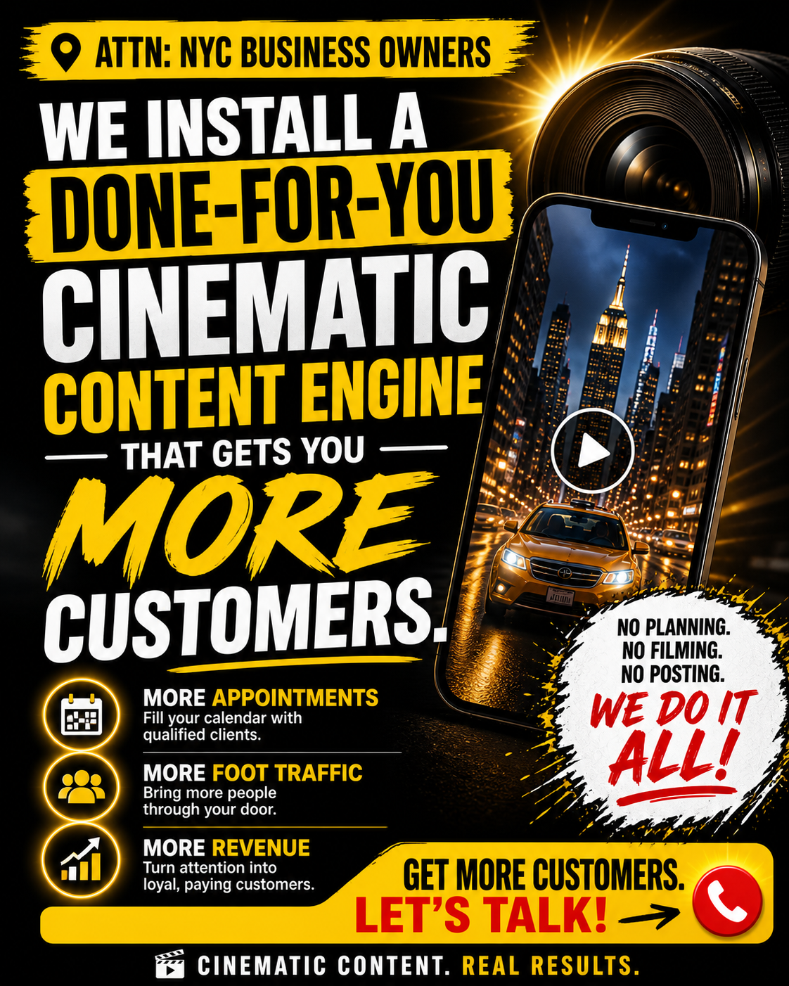 Dendera Studios Facebook ad: NYC Business Owners. You Need Content.