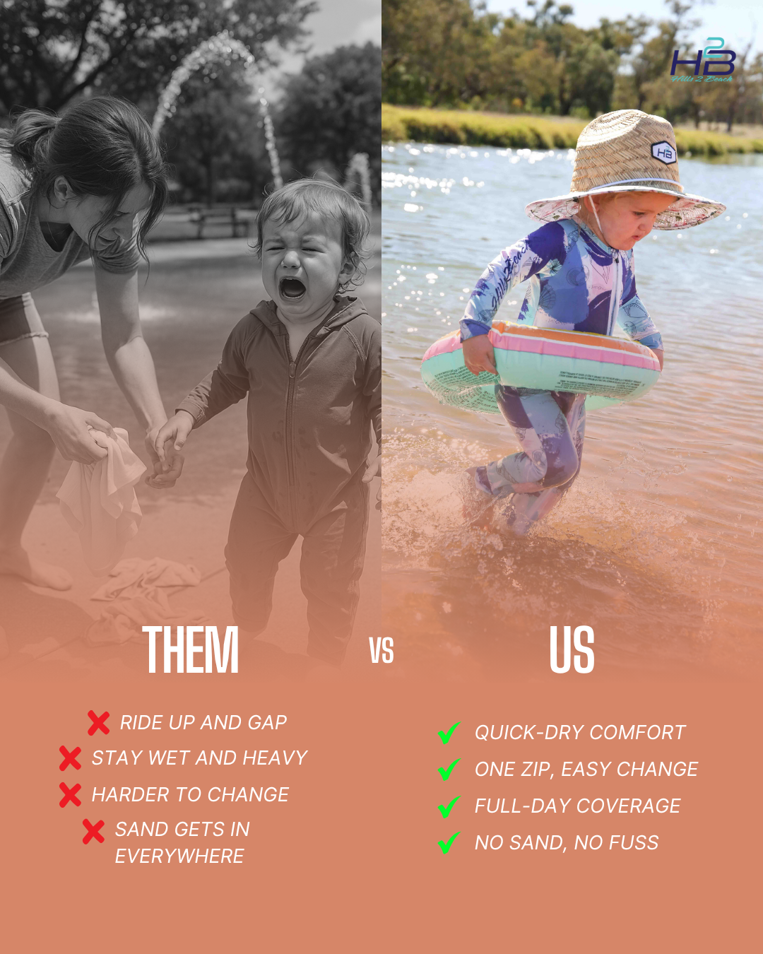 Hills2Beach Facebook ad: For the parents who pack half the house for a ‘quick beach…