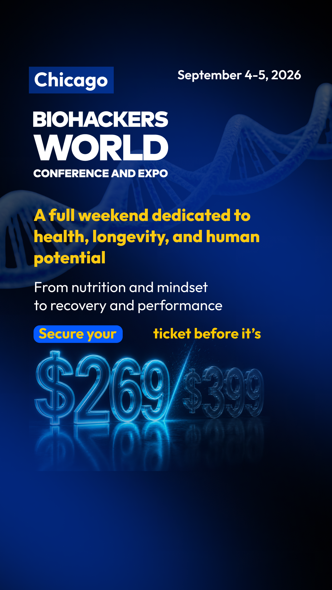 Biohackers World Facebook ad: Buy Tickets
