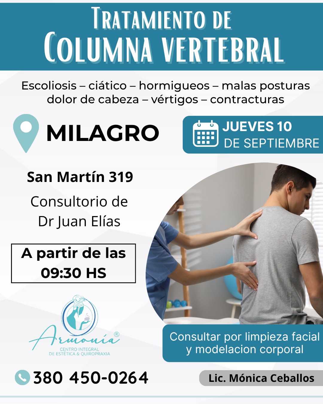 Armonia Estetica y Quiropraxia Facebook ad: Reservá tu turno en Milagro