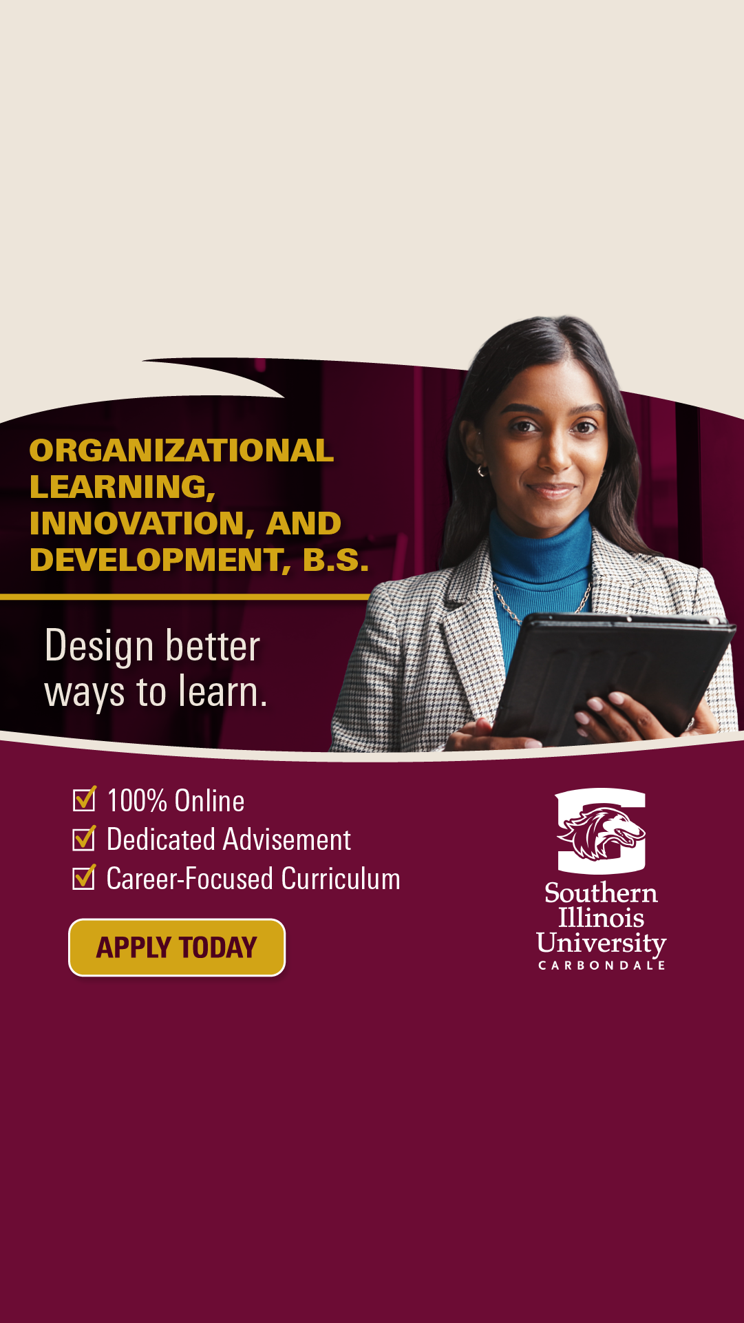 Southern Illinois University Carbondale Online Facebook ad: Design Better Ways to Learn