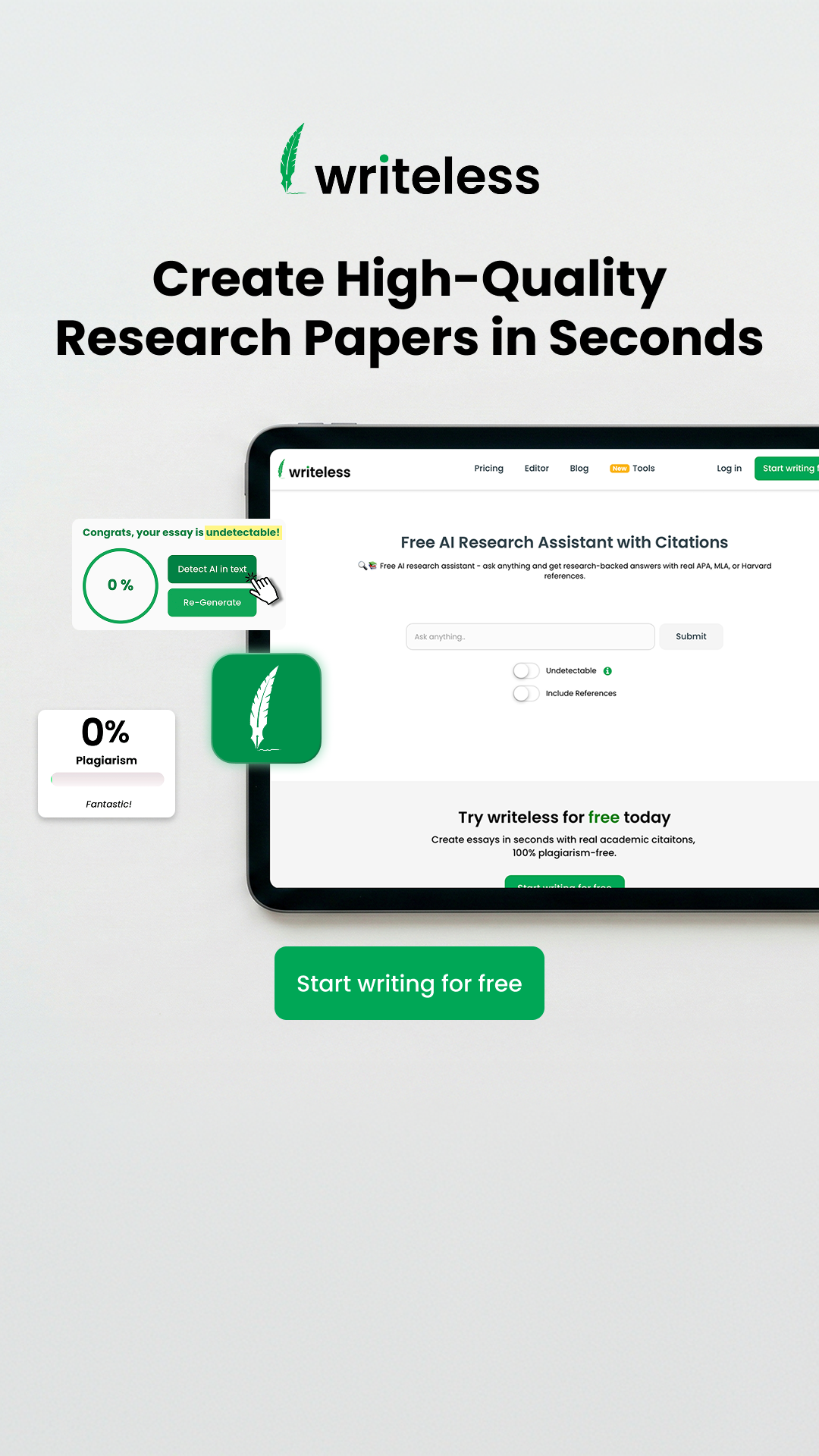 Writeless AI Facebook ad
