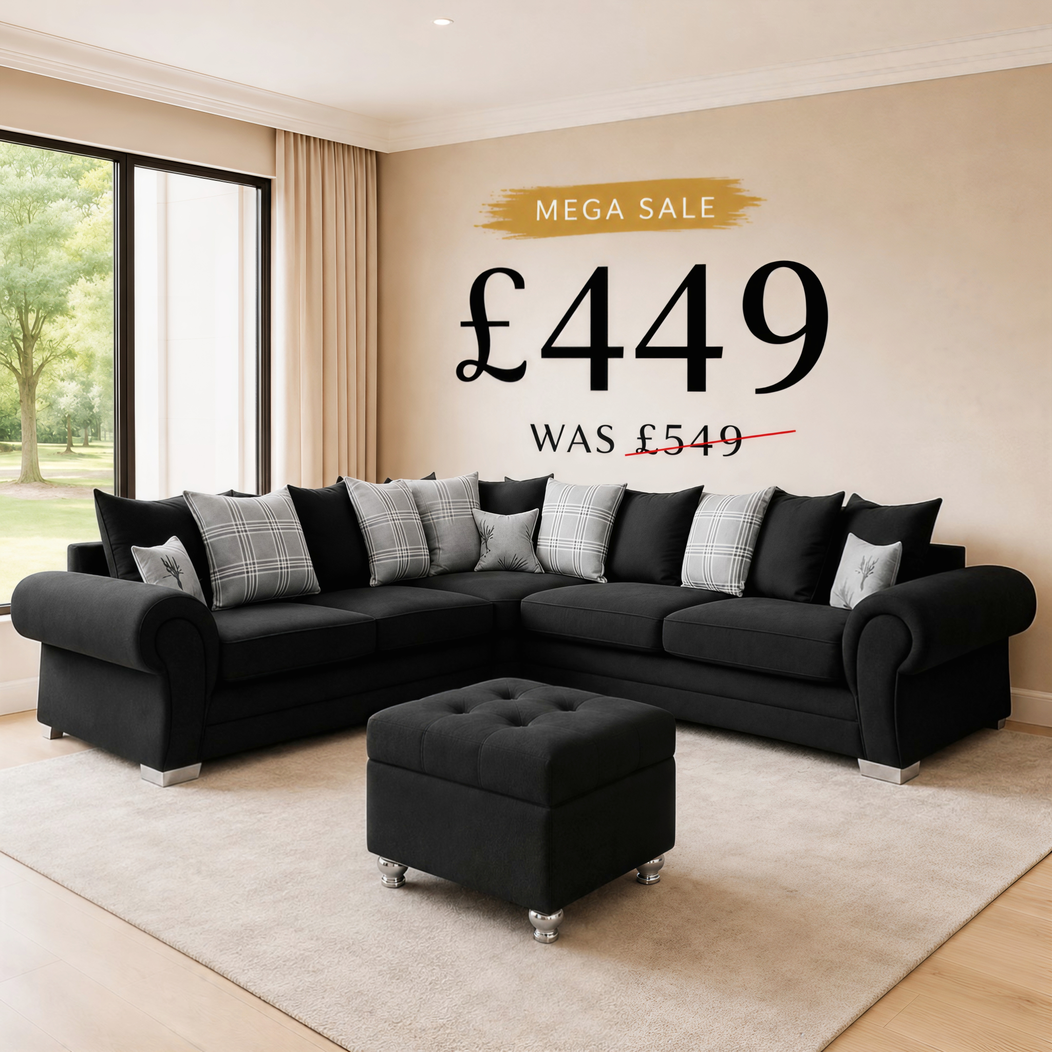 My Perfect Home Facebook ad: UP TO 50% OFF SELECTED LUXURY SOFAS