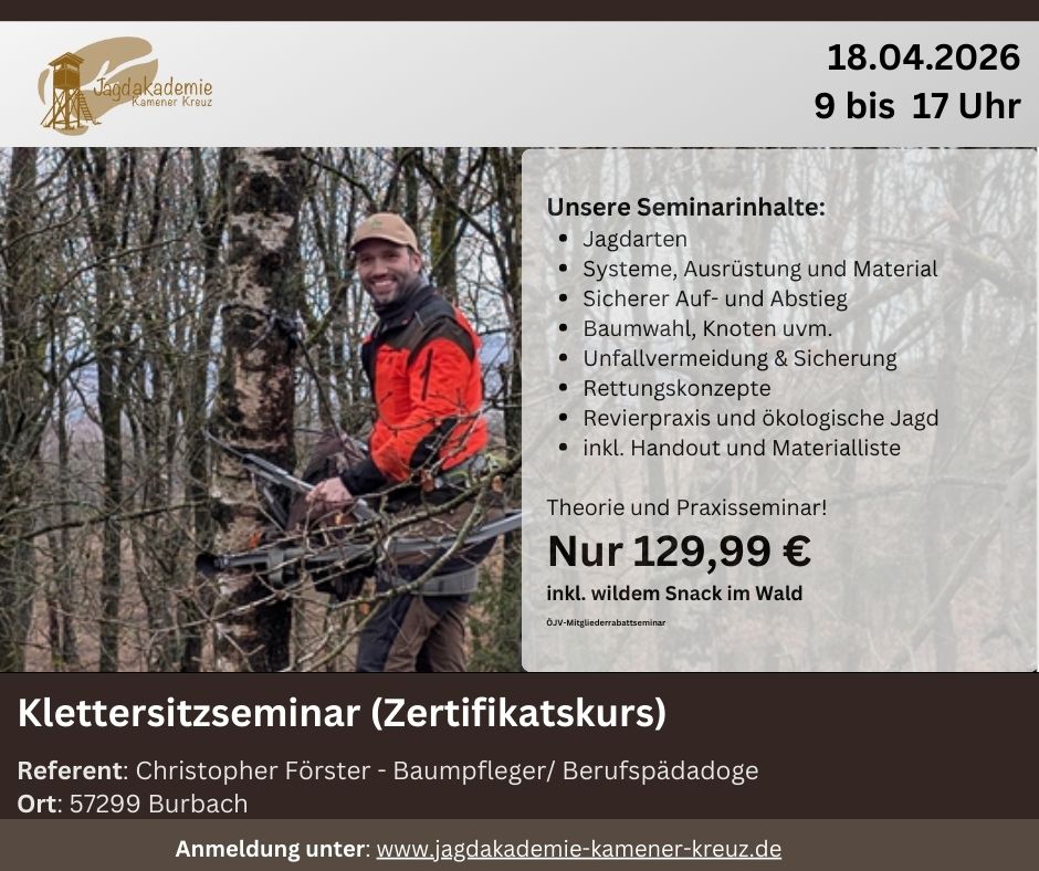 Jagdakademie Kamener Kreuz Facebook ad: Klettersitz-Seminar