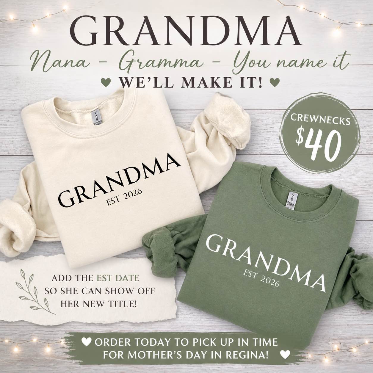 Tenille Lafontaine Facebook ad: GRANDMA EST 2026 (name and year can be customized)