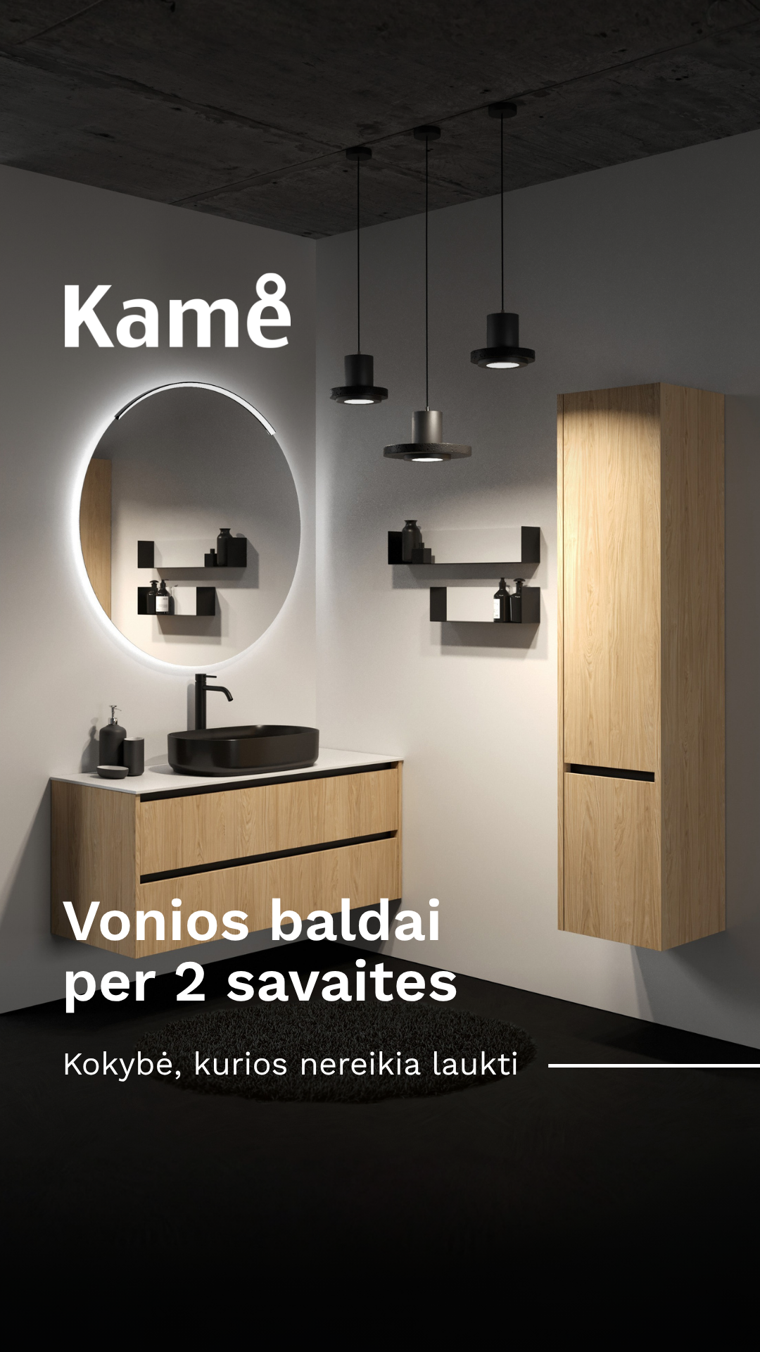 KAME bathroom furniture Facebook ad from Aug 5, 2026