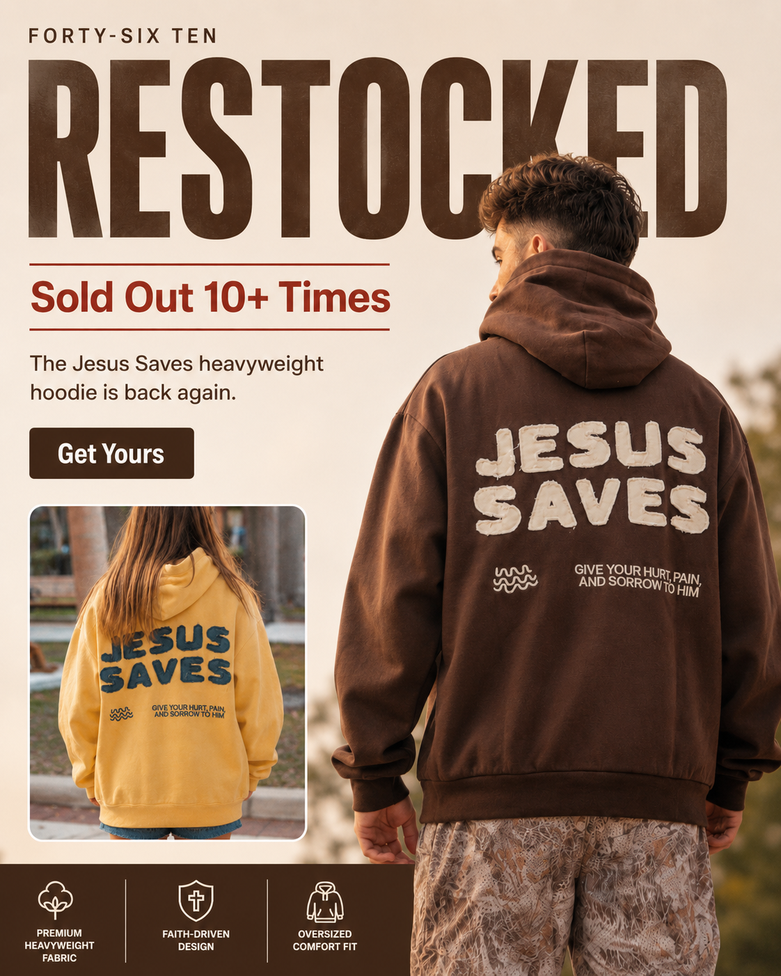 Forty-Six Ten Facebook ad: yellow restocked. limited stock.
