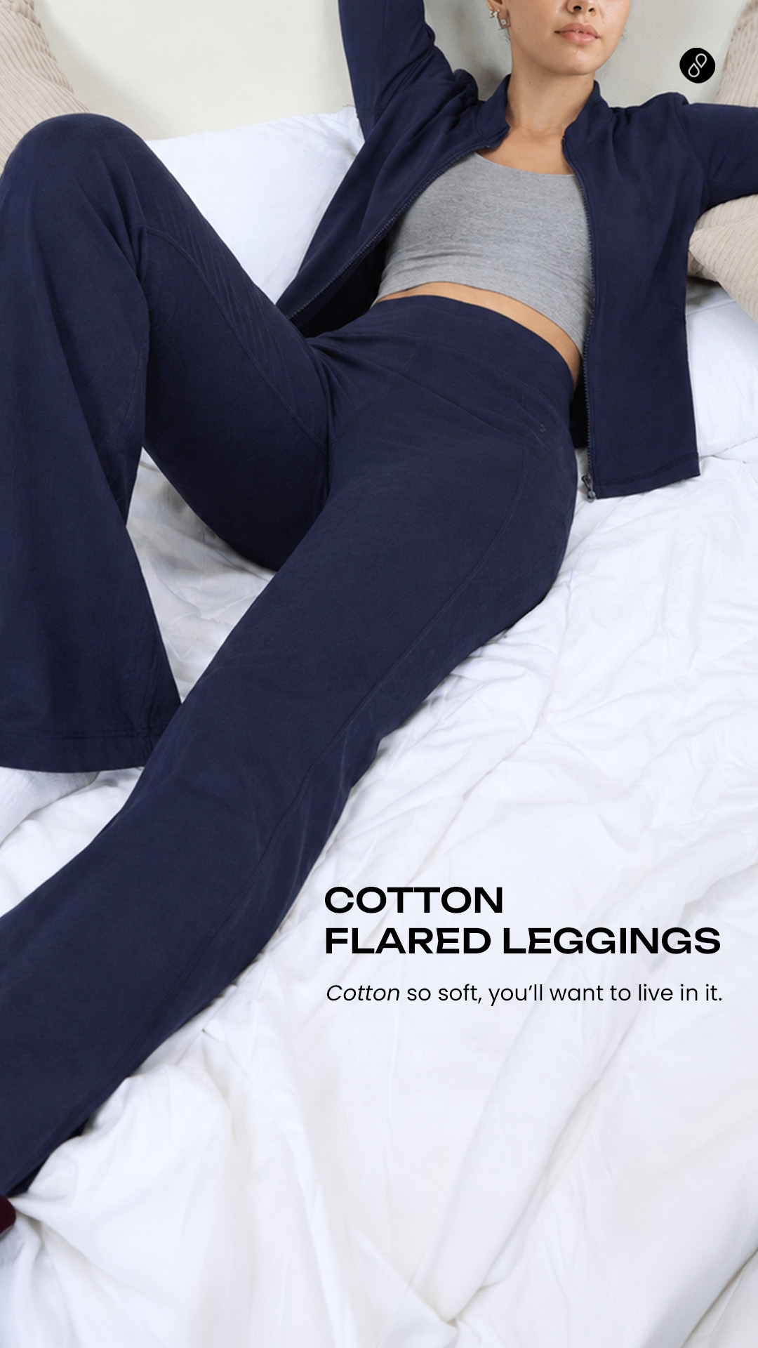 cava_athleisure Facebook ad: Flare pants so comfy, you'll never want to take them off.