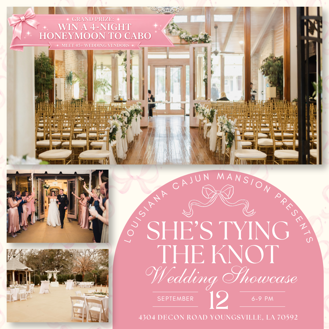Cajun Mansion Event Venue Facebook ad from Aug 6, 2026