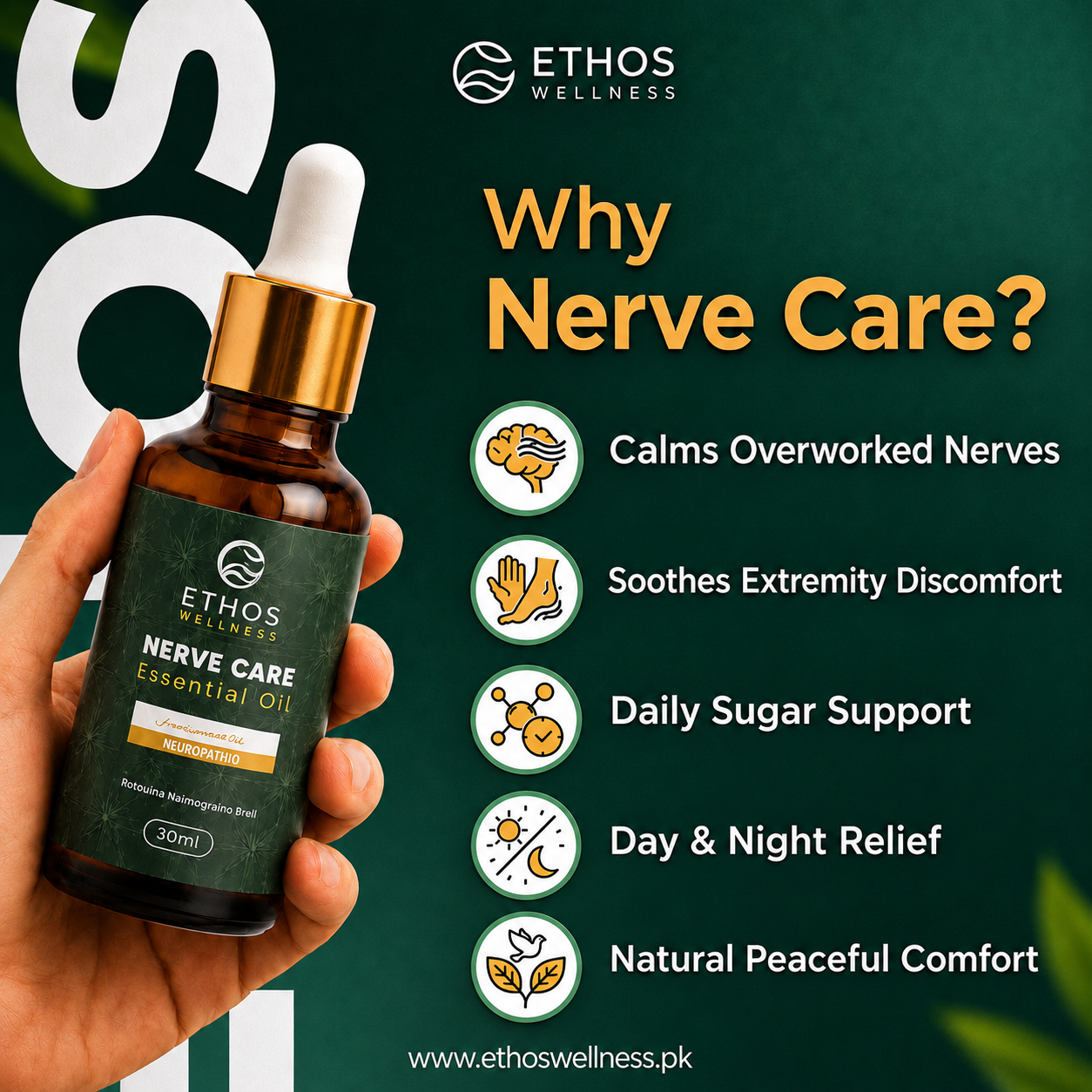Ethos Oils Pakistan Facebook ad: Soothe Tired Nerves Naturally
