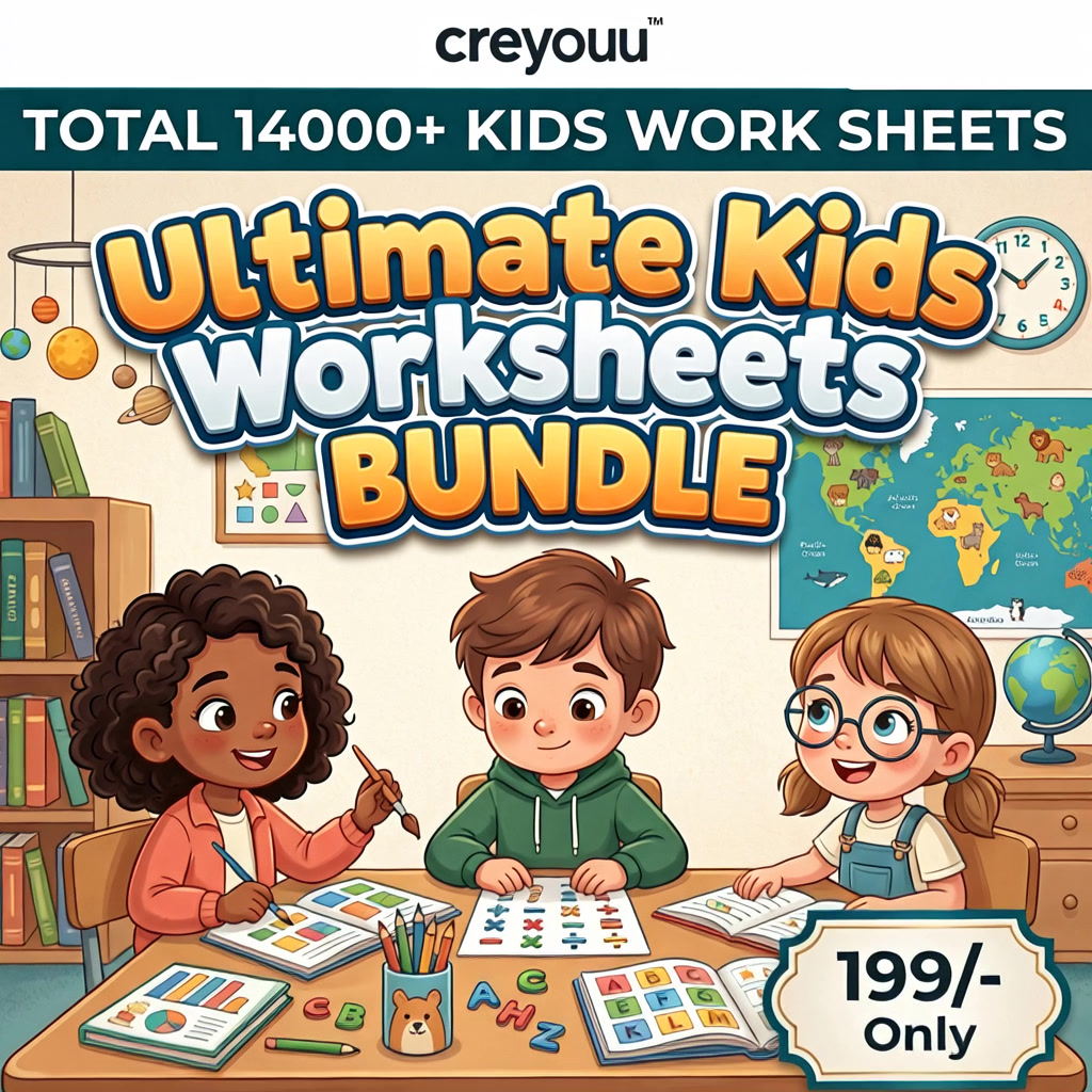 Creyouu Facebook ad: Unlock 14,000+ Worksheets at Rs.199!