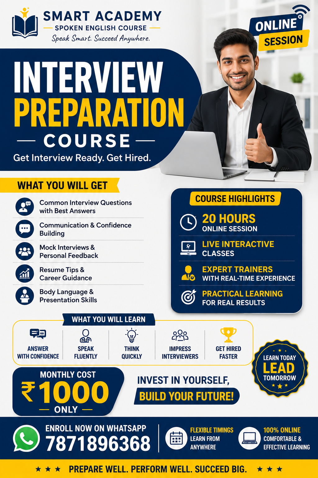 Smarty Academy spoken English Facebook ad: Chat with us