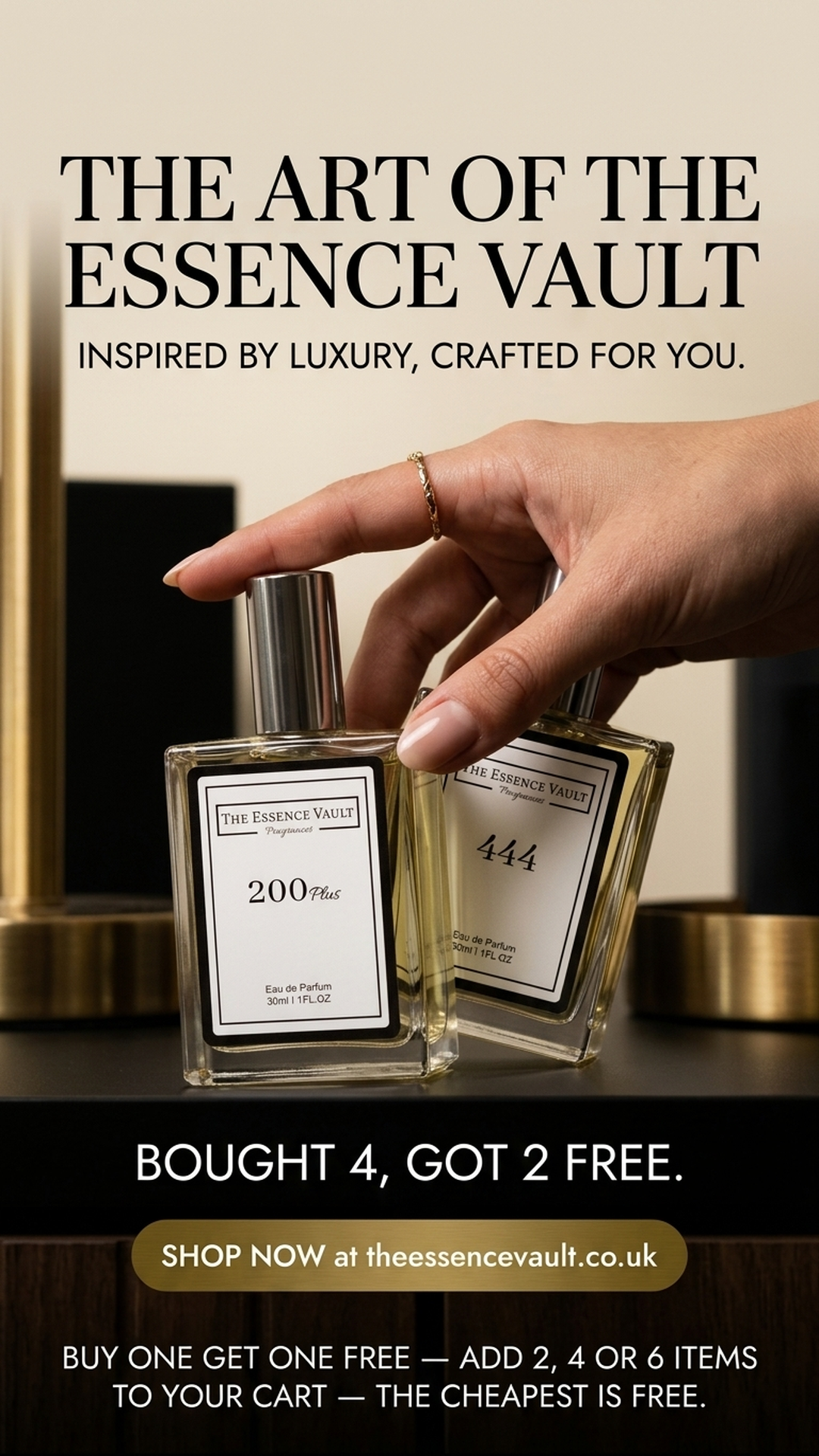 The Essence Vault Facebook ad from Mar 26, 2026