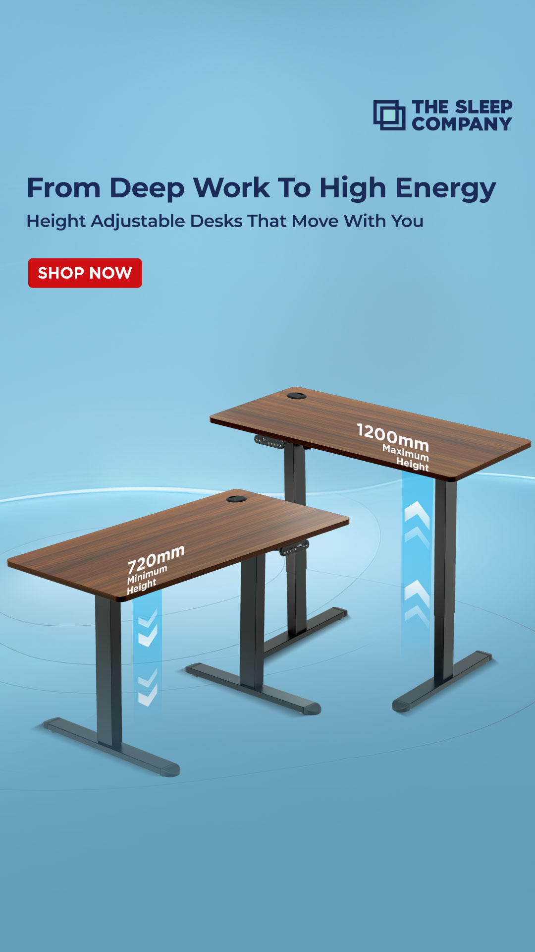 The Sleep Company Facebook ad: Upgrade the way you work with the Sleep Company Adjustable…