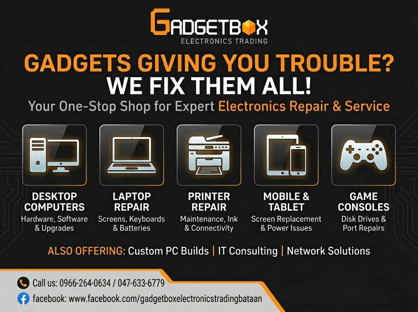 Gadget Box Electronics Trading Facebook ad: From 𝒄𝒖𝒔𝒕𝒐𝒎 𝑷𝑪 𝒃𝒖𝒊𝒍𝒅𝒔 to 𝒆𝒔𝒔𝒆𝒏𝒕𝒊𝒂𝒍…