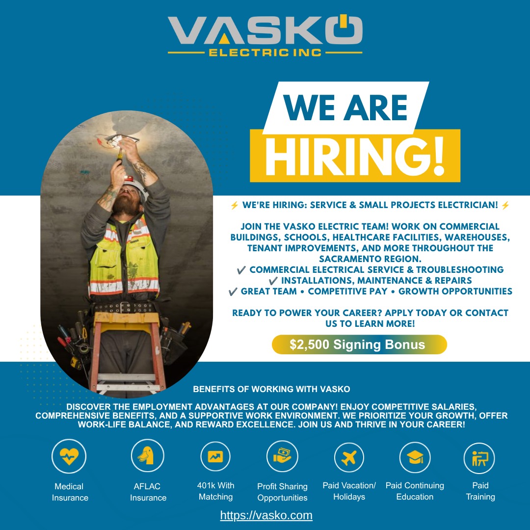 vaskoelectricinc Facebook ad: We're Hiring: Service & Small Projects Electrician!