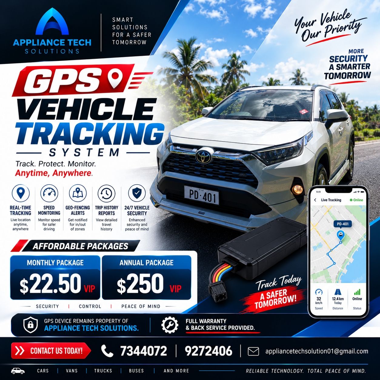 Appliance Tech Solutions Facebook ad: GPS VEHICLE TRACKING SYSTEM, STAY CONNECTED, DRIVE WITH…