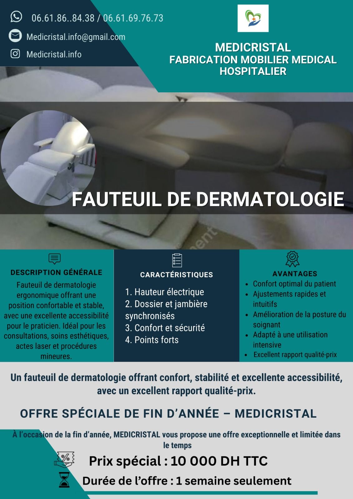 Fabrication Mobilier médical Facebook ad: Découvrez le fauteuil de dermatologie MEDICRISTAL: un…
