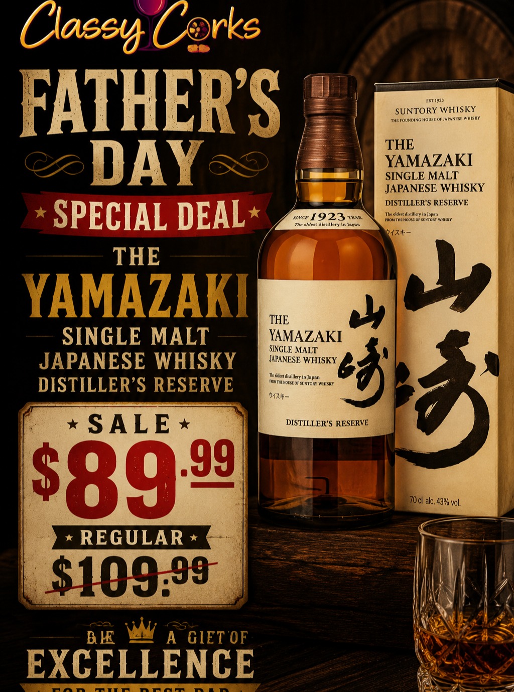 ClassyCorksDC Facebook ad: Father's Day Bourbon Blowout at Classy Corks