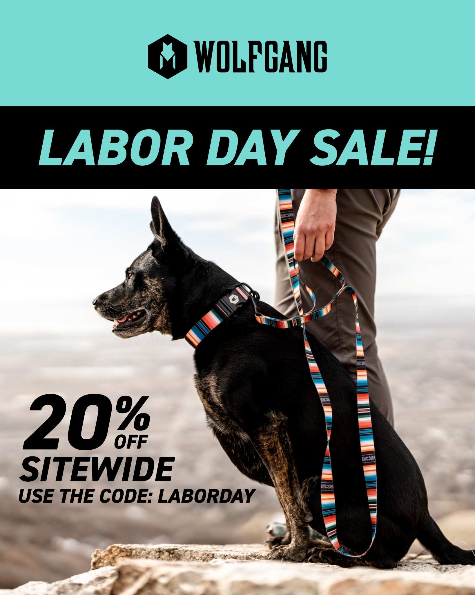 Wolfgang Facebook ad: 20% OFF with Code: LABORDAY