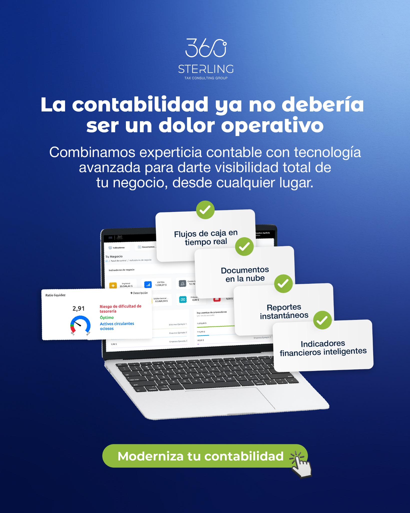 360 Sterling Tax Consulting Group Facebook ad: Moderniza tu contabilidad