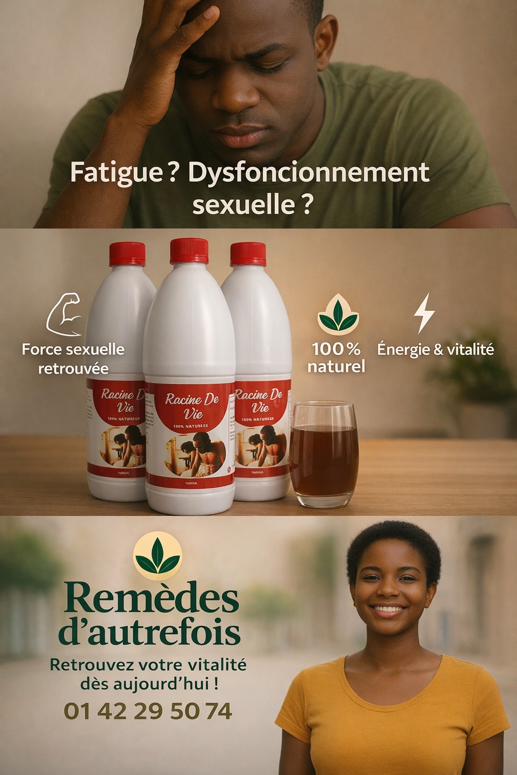 Remèdes d'autrefois Facebook ad: Messieurs, il est temps de reprendre le contrôle.
