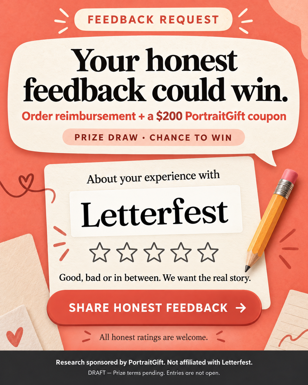 PortraitGift.Com Facebook ad: Your honest feedback could win