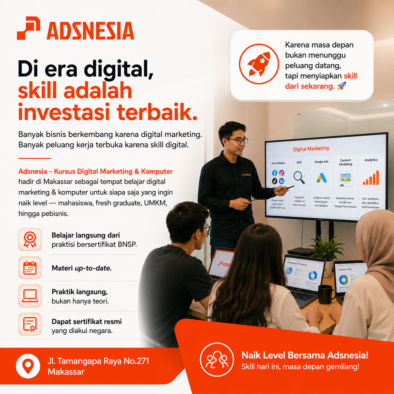Adsnesia Facebook ad: Pelatihan Digital Marketing & Komputer
