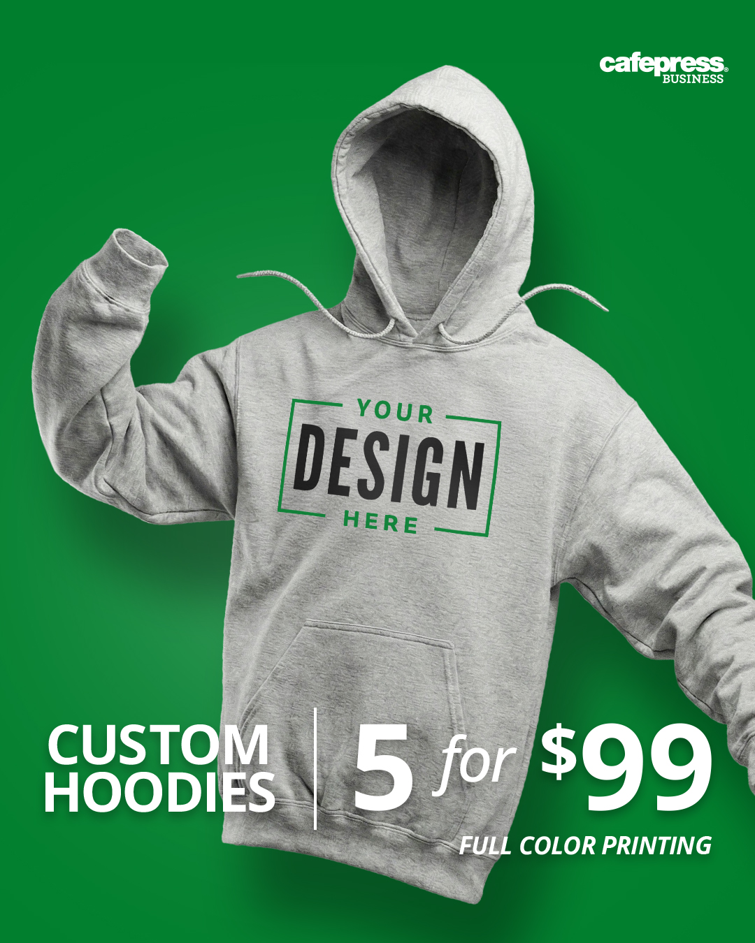 CafePress Facebook ad: 5 Custom Hoodies $99