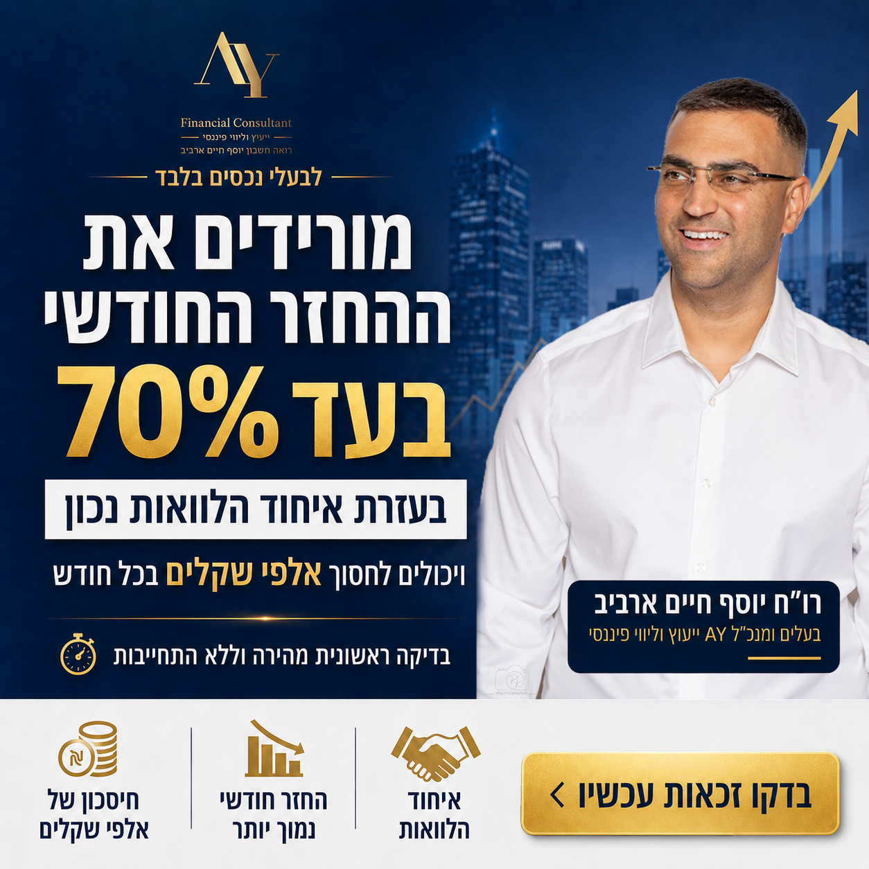 A.Y ייעוץ וליווי פיננסי Facebook ad: איחוד הלוואות לבעלי נכס