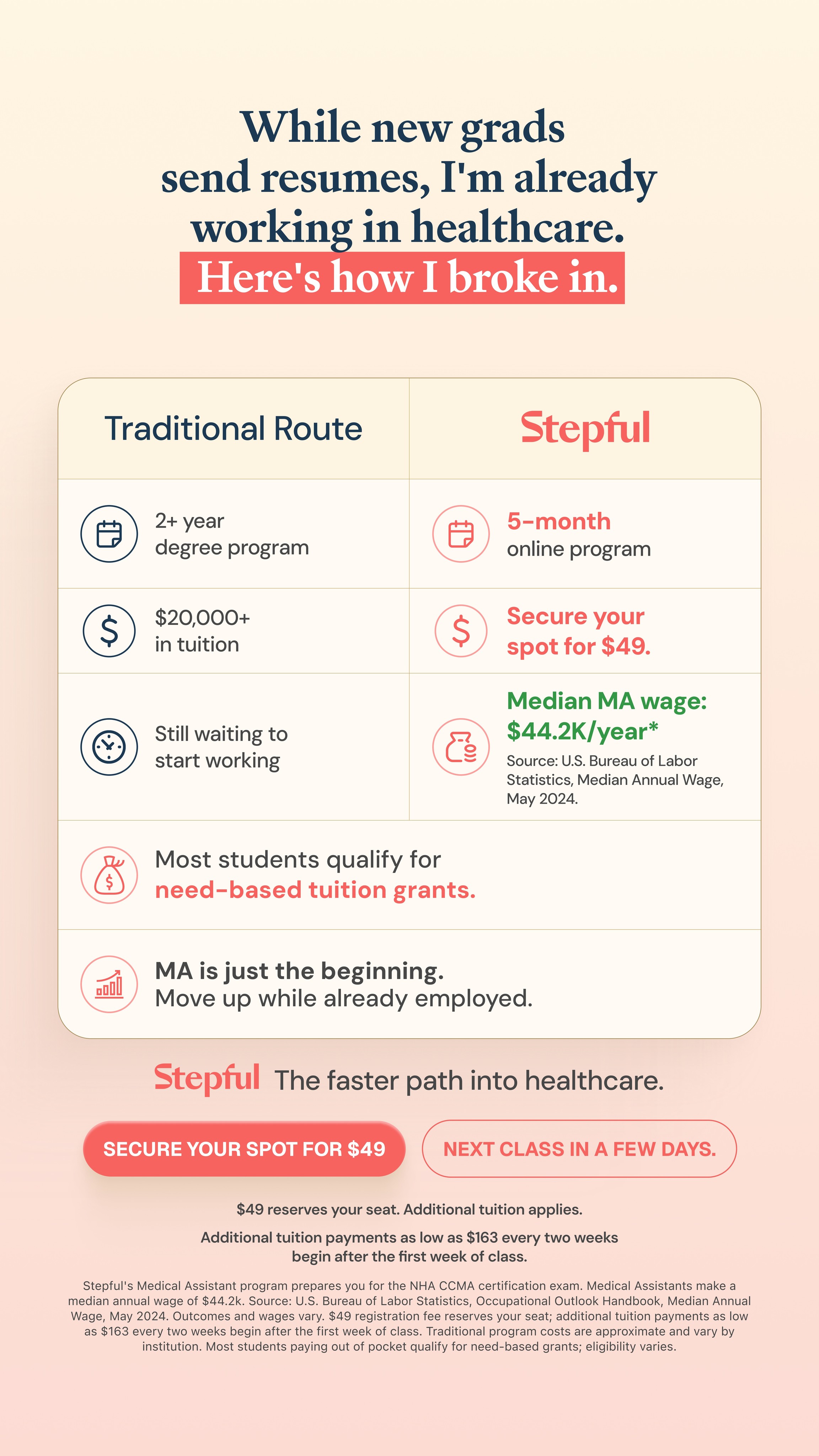 Stepful Facebook ad: Become a Medical Assistant Around Your Life