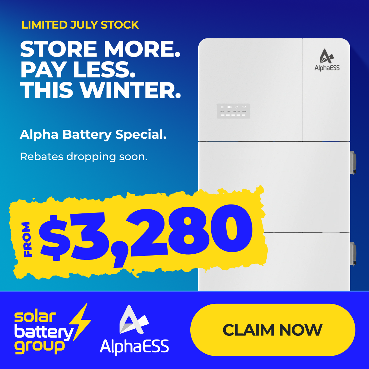 Solar Battery Group Facebook ad: Claim your battery now and save!
