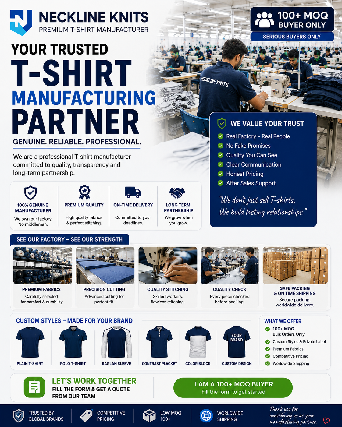 NecklineKnits.Officials Facebook ad: Factory Direct T-Shirts at Best Bulk Prices