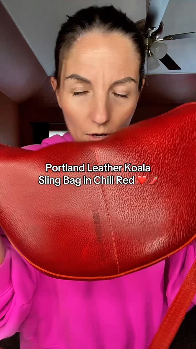 Portland Leather Goods Facebook ad: This Leather koala sling bag in chili red…