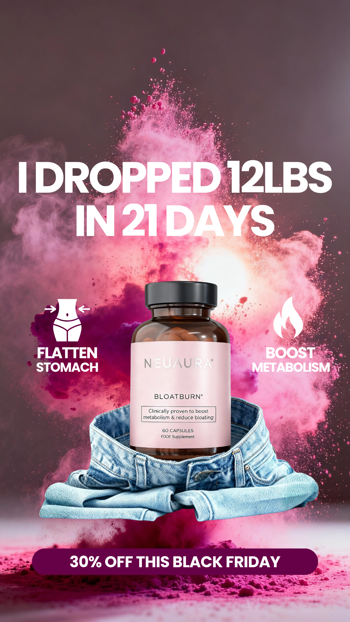 Neuaura Facebook ad: Beat Bloat in 60 Minutes