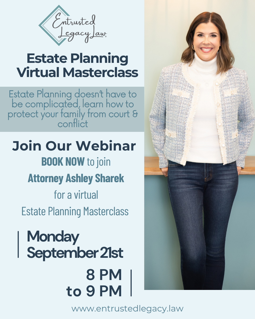 Entrusted Legacy Law Facebook ad: Virtual Masterclass: Will vs Trust