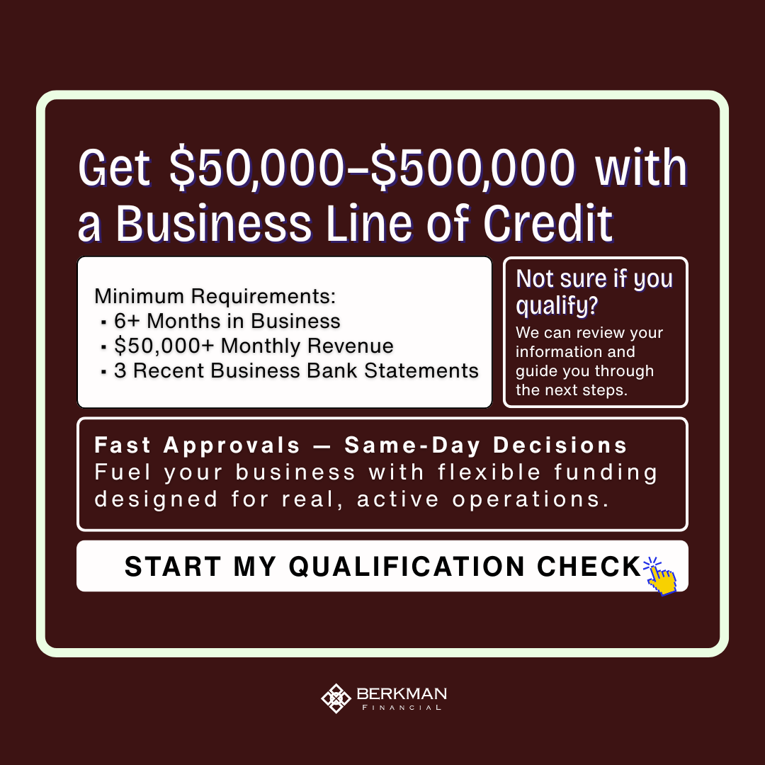 Berkman Financial Facebook ad: $50K-$500K Business Lines of Credit