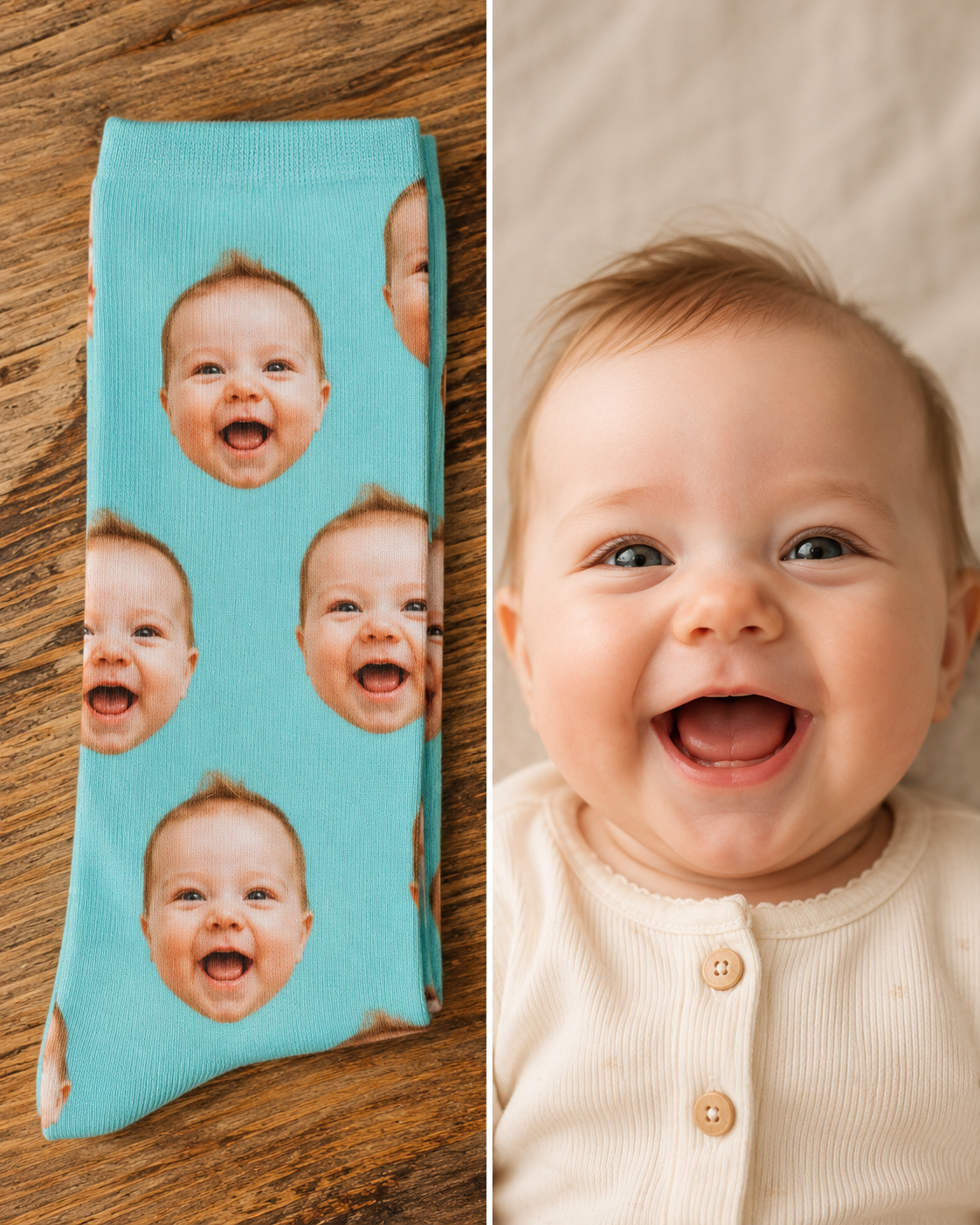 Sockchen.de Facebook ad: Personalisierte Socken, jedes Gesicht auf Socken!
