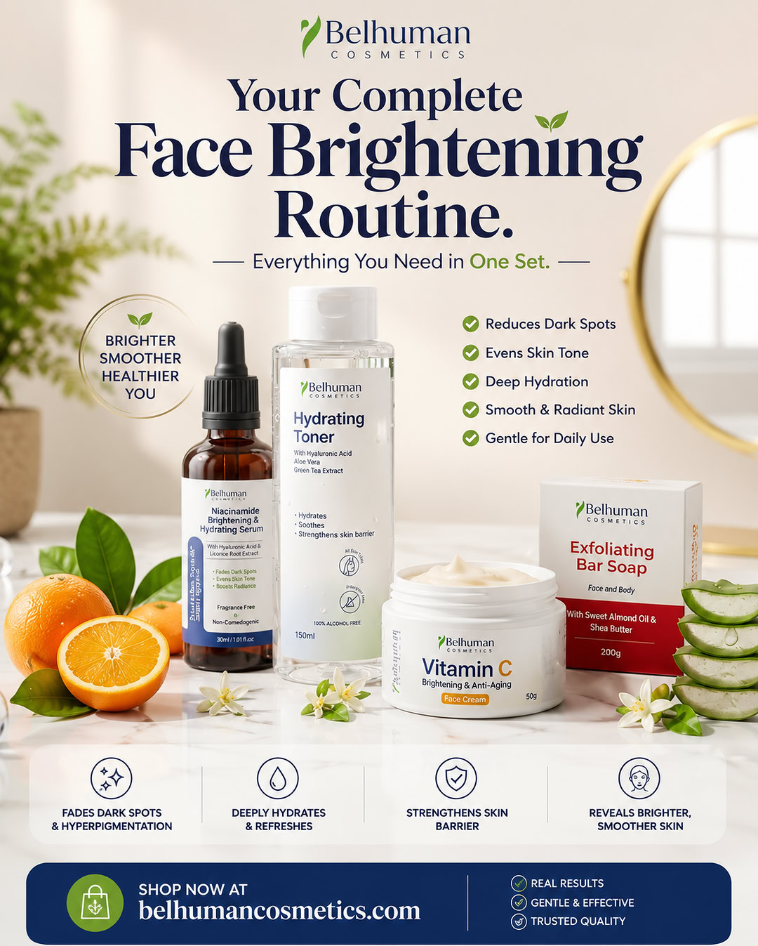 Belhuman Cosmetics Facebook ad: Your Complete Face Brightening Routine