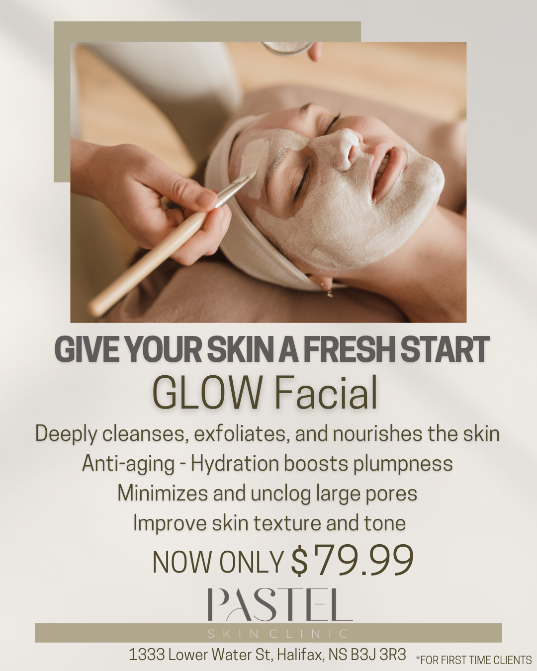 Pastel skin clinic Facebook ad: HALIFAX get ready to glow!