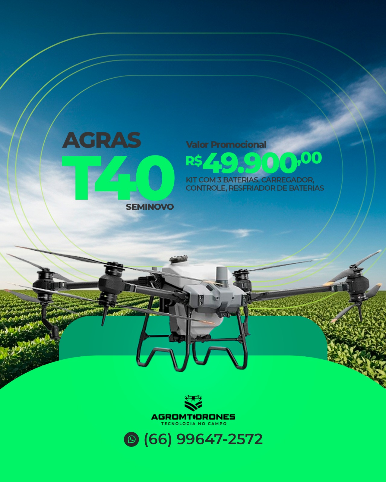 Agro MT Drones Facebook ad: Kit DJI T40 - R$ 49mil