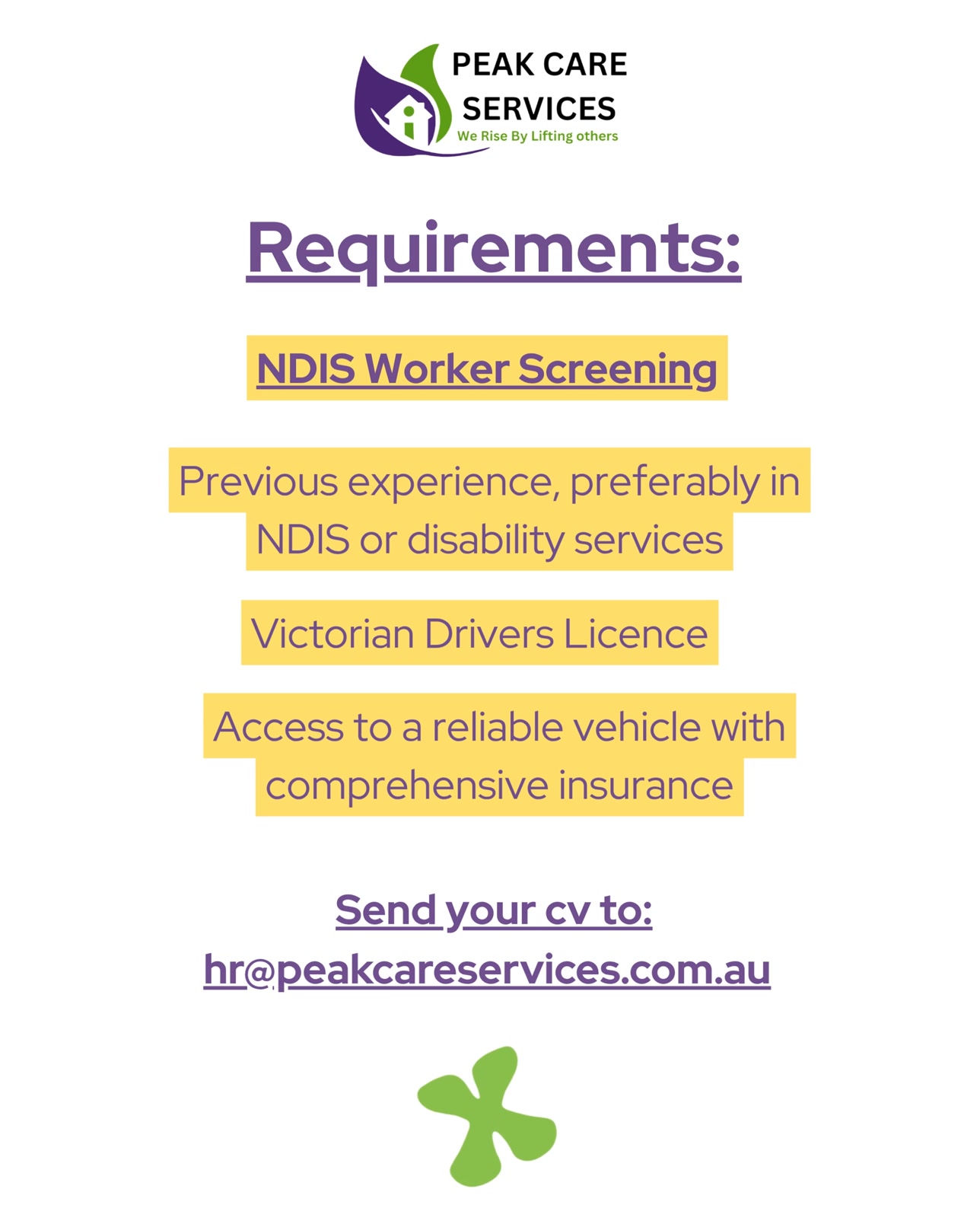 Peak Care Services Facebook ad: We are hiring new Support Workers to join…