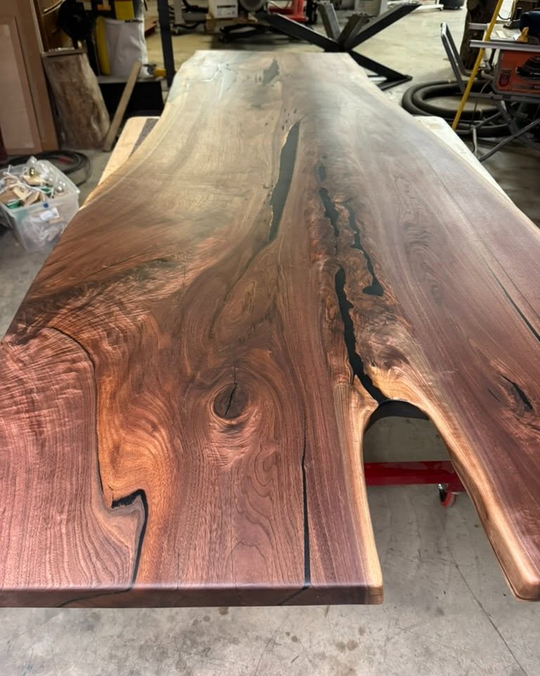Sarah Miller Facebook ad: Live Edge & Reclaimed WOod - Custom Fabrication Available
