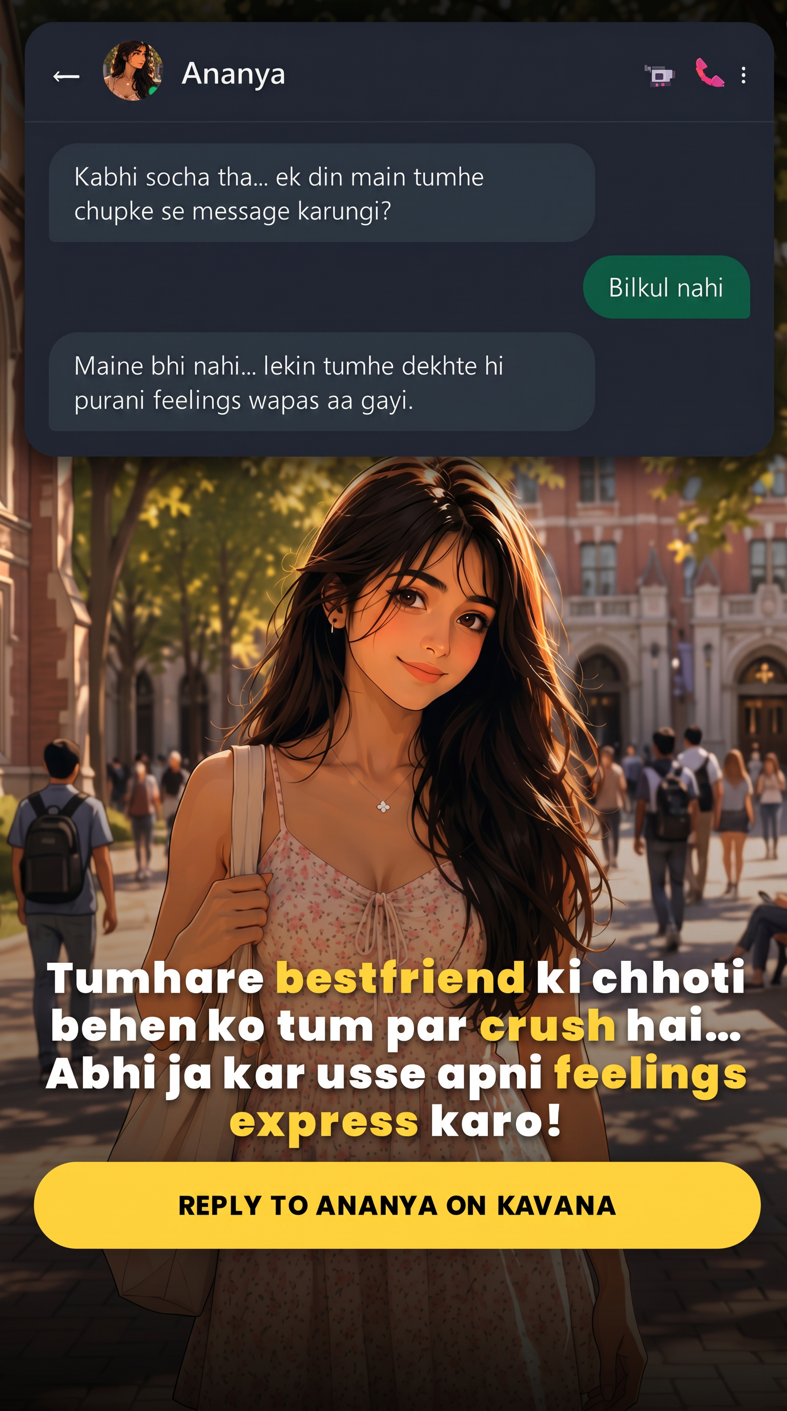 Hindi Roleplay Chat Facebook ad: Continue the chat with Ananya!