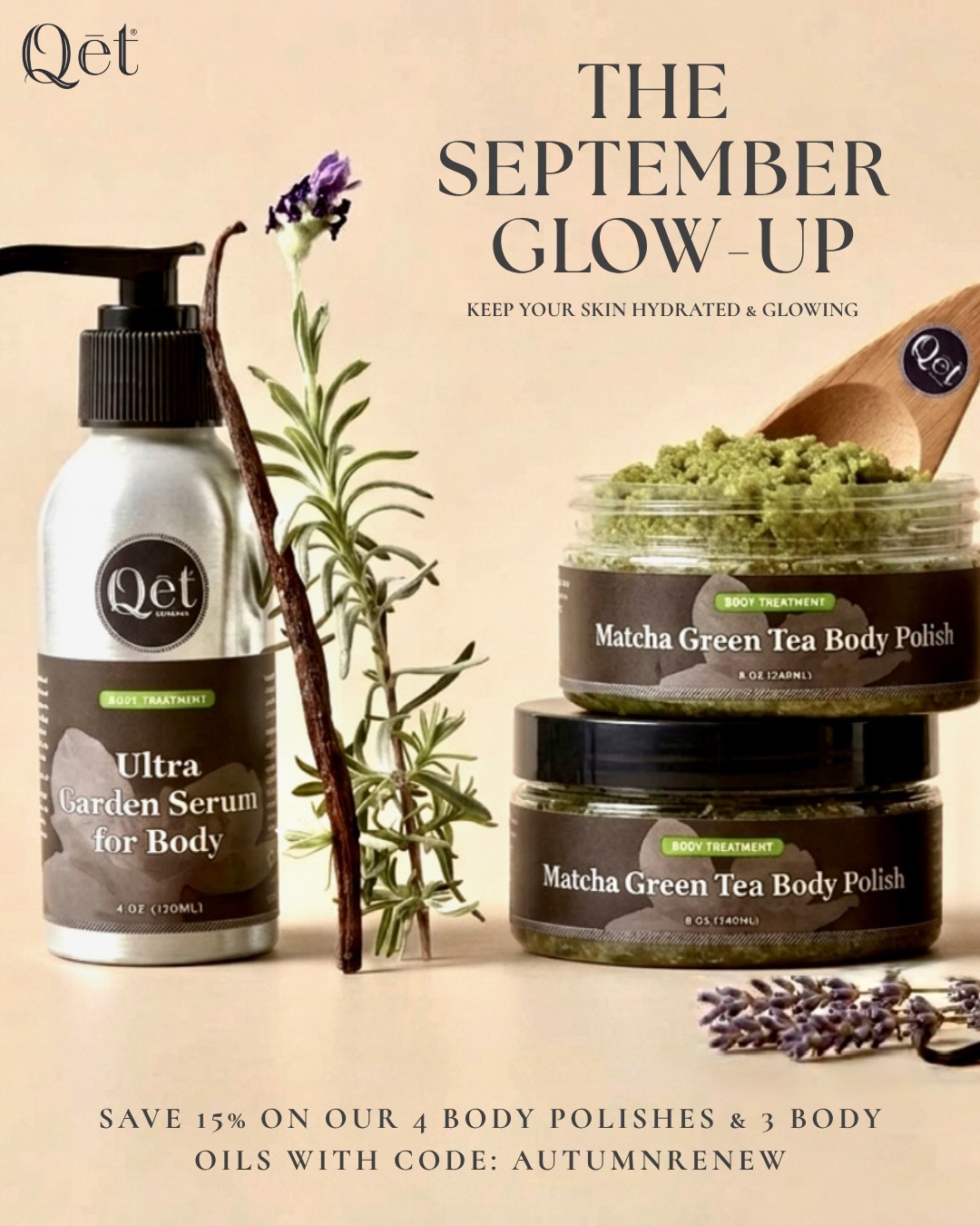 Qet Botanicals Skin Studio Facebook ad: Save 15% all September!