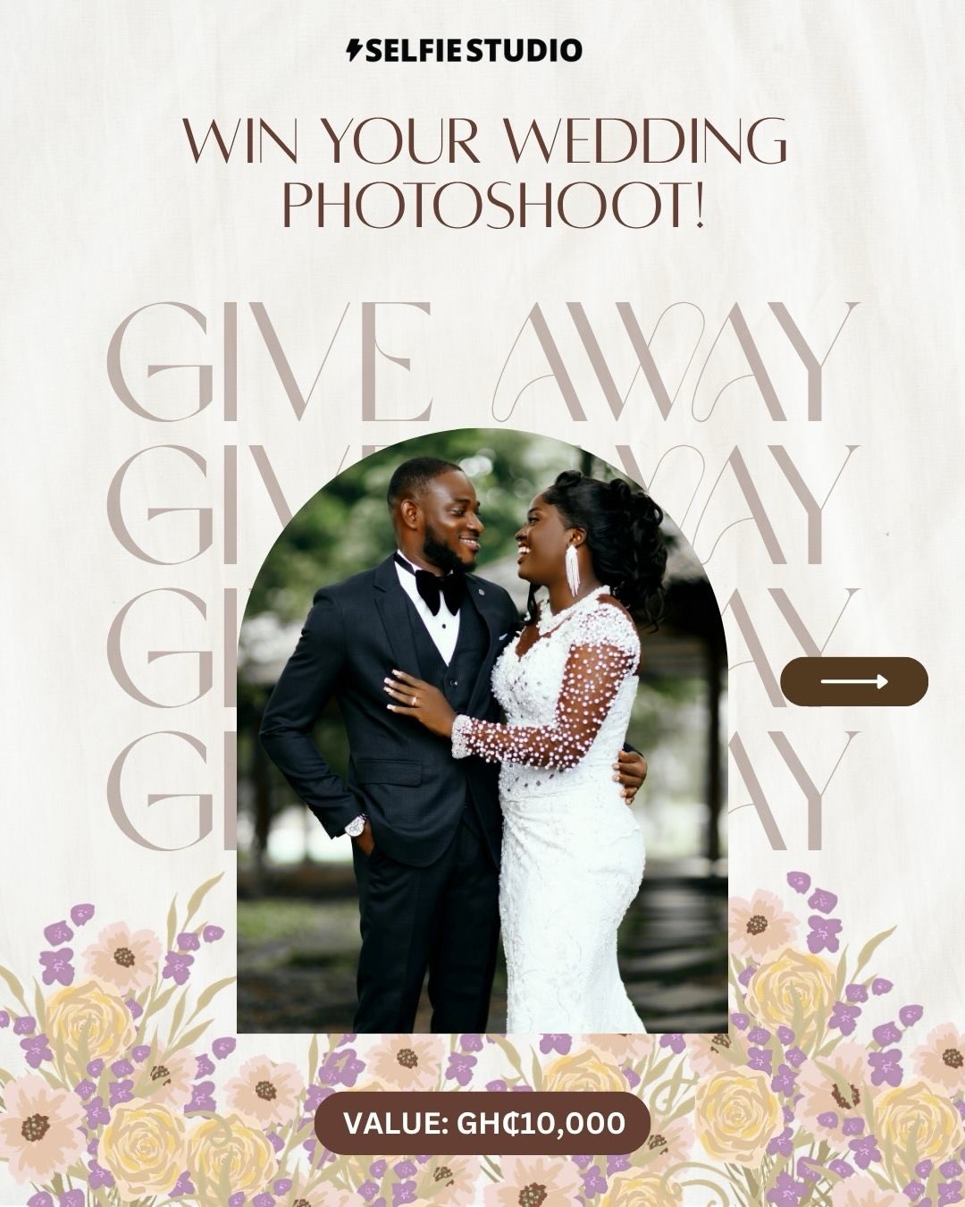 Selfie Studio Facebook ad: WIN YOUR WEDDING PHOTOGRAPHY PACKAGE