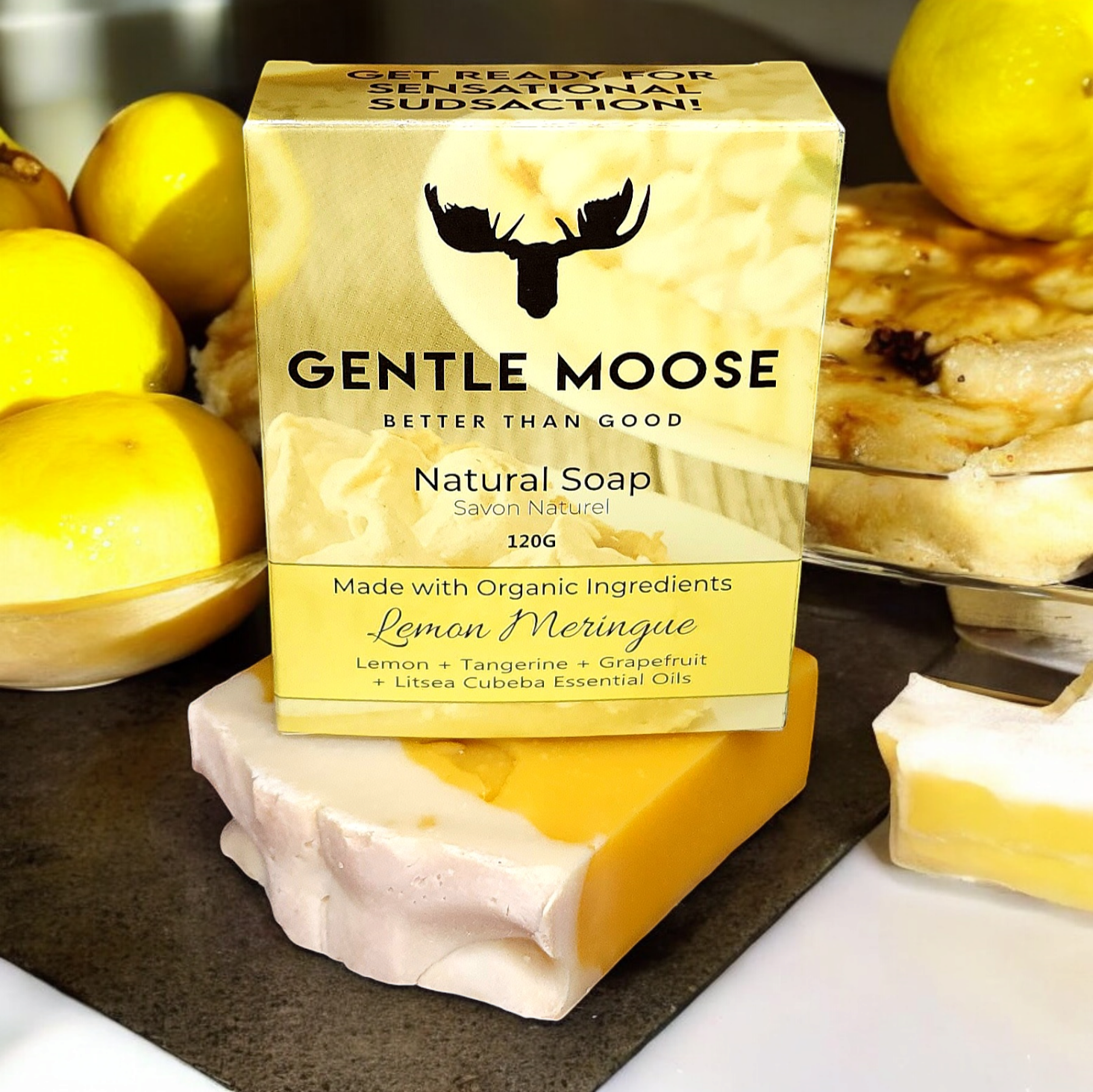 Gentle Moose Facebook ad: NEW: Lemon Meringue Natural Soap, A Slice of…
