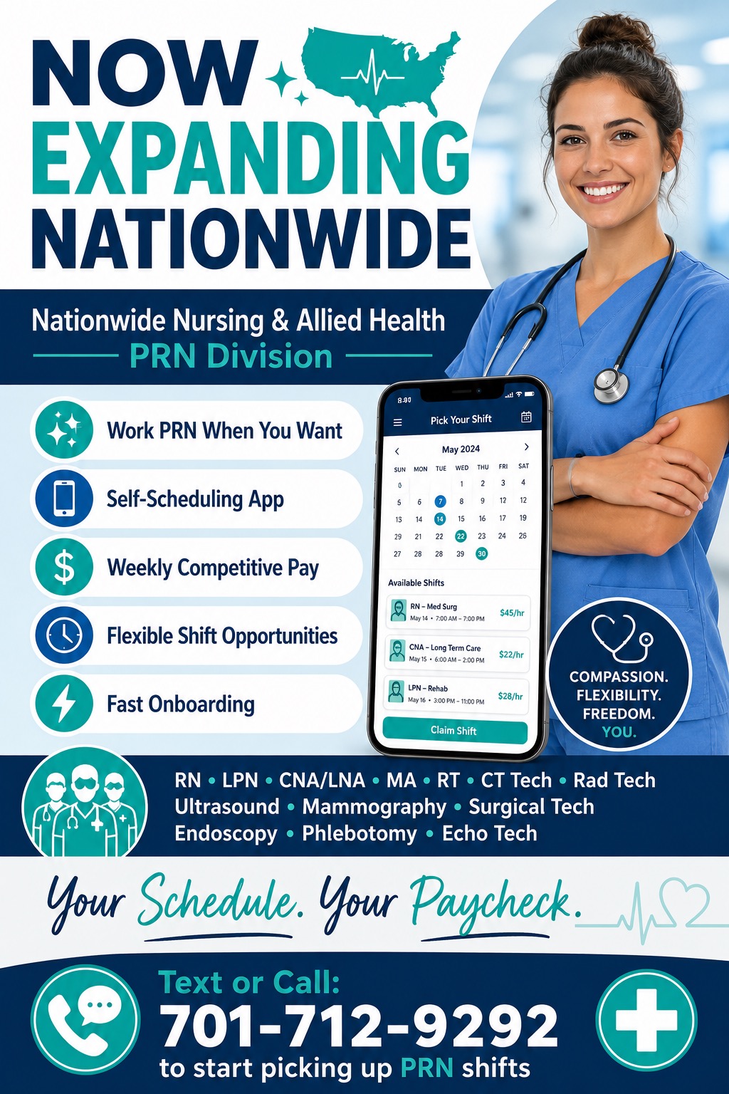 MD Staffing Services Facebook ad: NOW HIRING | RN & ALLIED HEALTH OPPORTUNITIES